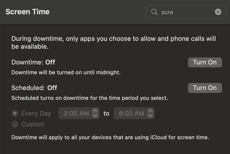 Turn off Downtime macOS